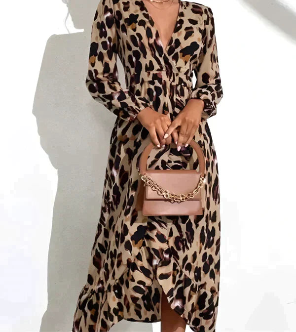 Sheena - Elegantes Leoparden-V-Ausschnittkleid