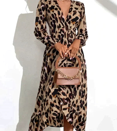 Sheena - Elegantes Leoparden-V-Ausschnittkleid