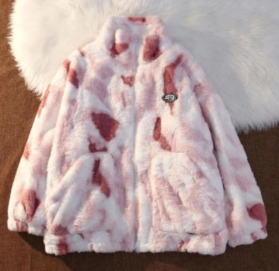 Irene | Moderne Zippjacke mit Stehkragen in Plüsch und Tie-Dye-Effekt