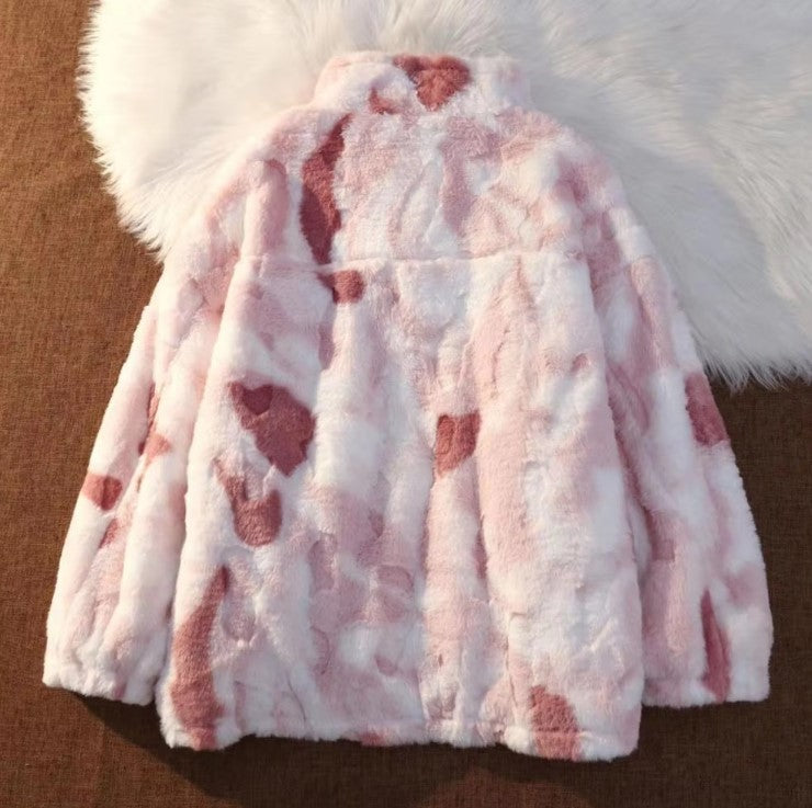 Irene | Moderne Zippjacke mit Stehkragen in Plüsch und Tie-Dye-Effekt