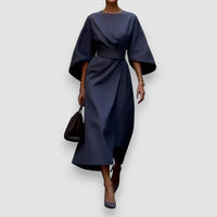Celeste | Stilvolles Kleid mit Laternenärmeln und Gürtel – Blau