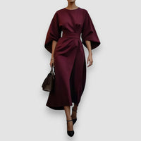 Celeste | Stilvolles Kleid mit Laternenärmeln und Gürtel – Bordeaux