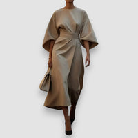 Celeste | Stilvolles Kleid mit Laternenärmeln und Gürtel – Beige