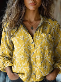 Ria™ | Vintage Farbblock Blumenmuster Strickrollkragenpullover – Bluse