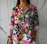 Damen Elegante Button Down Hemd | Blumen Bedrucken – Mehrfarbig 1