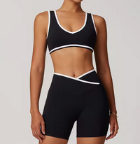 Damen 2-teiliges Yoga- & Pilates-Set – Nahtloses Trainingsoutfit mit Leggings & Oberteil – Schwarz