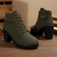 Kyumi™ - Schicke Schnürstiefeletten mit Metallschnalle – Oliv