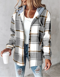 Sommerjacke für Damen - Leichte Karojacke mit Kapuze – Grau