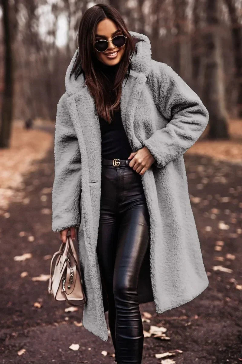 Reienna | Damen Langer Wollmantel mit Kapuze für den Winter