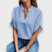 Lunelle – Bluse mit V-Ausschnitt und fließender Form – Blau
