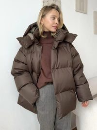 Warme Damen Winterjacke | Gesteppter Mantel mit Kapuze – Braun