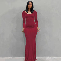 Julia | Maxikleid Slim – Weinrot-Lange Ärmel