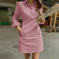 Sabine Casual Kleid | Trendiges Business-Kleid mit langen Ärmeln und Kragen für Damen – Rosa