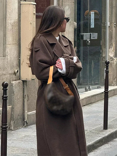 Rerkilaha | Eleganter Damen-Maximantel mit Doppelknopfreihe und Gürtel Herbst/Winter