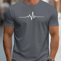 Herren Slim Fit Kurzarm T-Shirt | Herzschlag Print – Grau
