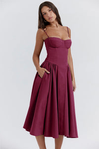 Rieke | Strukturiertes Maxikleid mit Frische-Effekt – Weinrot