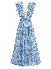 Daniela | Maxikleid mit Rüschenausschnitt für elegante Anlässe – Blaue Glocke