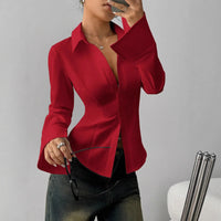 Corvielle™-Hemdbluse mit Elegantem Schnitt und Hochwertiger Verarbeitung – Rot