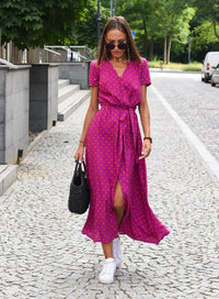 Sommerkleid für Damen - Luftiges geblümtes Maxikleid – Roter Punkt