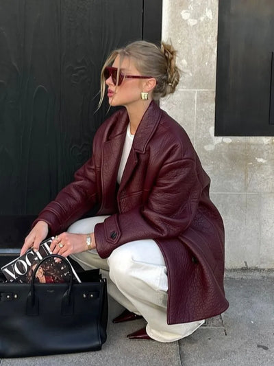 Carli | Oversize Zweireihiger Lederblazer für Damen