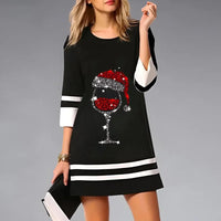 Damen Lässiges 3/4 Ärmel Weihnachten Kleid | Mini – Schwarz 2