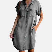 Jeanskleid für Damen – Luftiges Sommerkleid mit kurzen Ärmeln – Grau