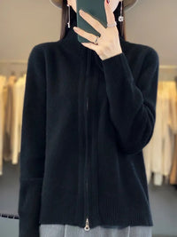 Zina | Kaschmir-Pullover mit Reißverschluss – Schwarz