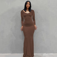 Julia | Maxikleid Slim – Braun-Langarm