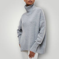 Damen Rollkragenpullover | Warmer Strickpullover in Übergröße – Grau