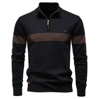 Amitai - Klassischer Strick Pullover Mit Halbem Reißverschluss – Schwarz