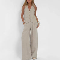 Luna Sommer Anzug | Elegantes ärmelloses Sommerwesten- und lange Hosen-Set für Damen – Aprikose