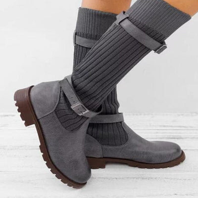 Poirila | Warme Wolle strickende Lederstiefel für Frauen