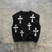 Montero™ Ärmelloser Pullover Aus Weichem Strick Mit Ausgefransten Details – Schwarz