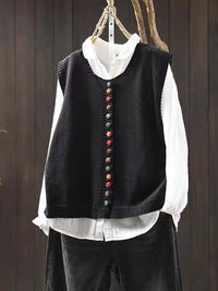 Rosalie | Strickweste mit Knöpfen – Schwarz
