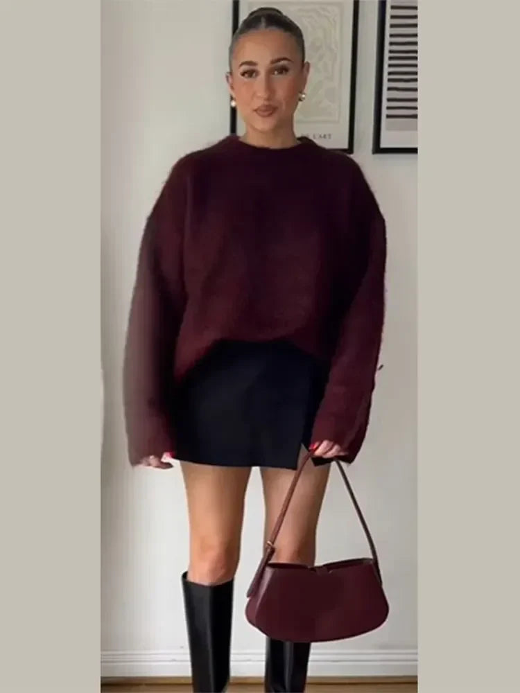 Wizese | Chic Strickpullover für Damen mit Rundhalsausschnitt