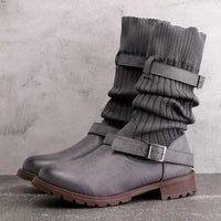 Poirila | Warme Wolle strickende Lederstiefel für Frauen – Grau