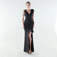 Aurielle™ Kleid mit Verziertem Schulterdesign und Premium-Verarbeitung – Schwarz