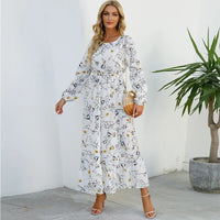 Damen Boho Maxikleid mit Blumenmuster | Langarm – Weiß 2