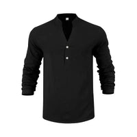 Orvian™ Hemd aus Premium-Leinen mit Minimalistischem Henley-Kragen – Schwarz