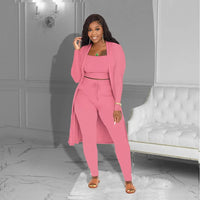 Velmira™-Set mit Kurz Geschnittenem Oberteil, eng Anliegender Hose und Locker Fallendem Cardigan – Rosa