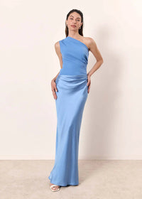 Aleida – Ein-Schulter-Maxikleid Aus Satin – Blau