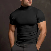 T-Shirt für Herren - Muskelfit T-Shirt mit hohem Kragen für die Sommerzeit – Schwarz