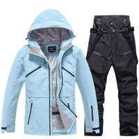 Unisex Skianzug | Zweiteilige Ausführung Jacke Hose – Hellblau / Schwarz