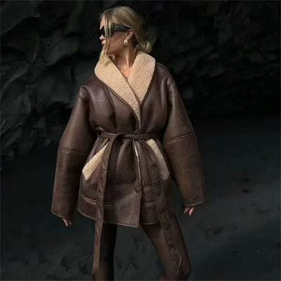 Asvotra | Herbst Winter Zweifarbige Leder- und Fell-Windjacke für Damen