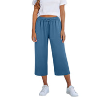 Lisia™ Pantacourt-Hose Aus Baumwoll-Leinen Mit Elastischem Bund Und Verstellbarem Kordelzug – Blau