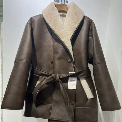 Asvotra | Herbst Winter Zweifarbige Leder- und Fell-Windjacke für Damen