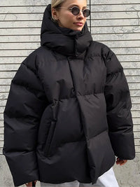 Übergröße PufferJacke mit Kapuze – Schwarz