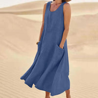 Tina™ - Sommer Leinenkleid – Blau