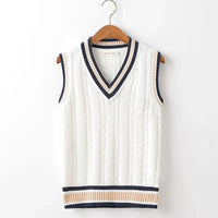 Dicker V-Ausschnitt ärmelloser Strickpullover – Weiß