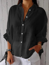 Damen Sommer Button Down Hemd | Langarm – Schwarz